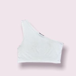 White Y2K Asymmetrical Crop Top | Size: S